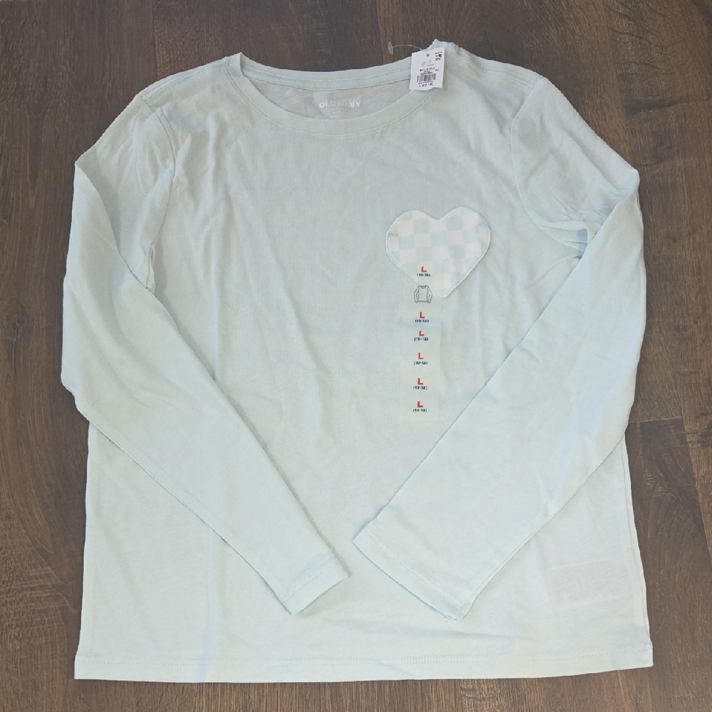 NWT Old Navy Light Blue Long-Sleeve Heart Patch Tee
